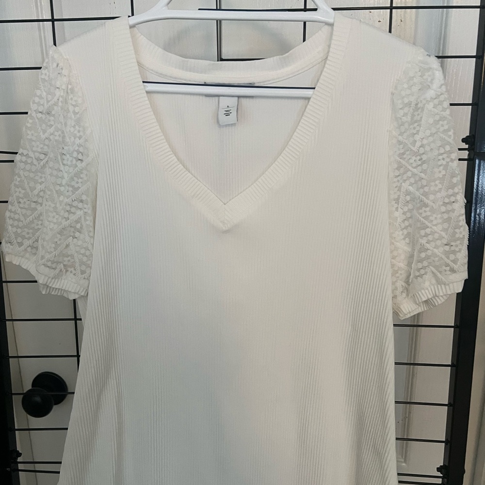 White House Black Market Ivory Lace Sleeve Blouse